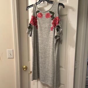 Speechless Gray Dress with Red Floral Accents